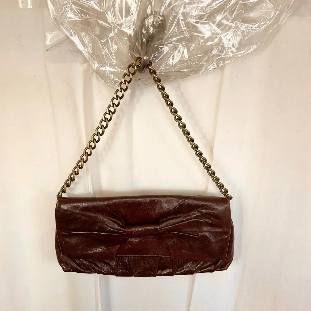 Hobo International Women's Dark Brown Bow Chain Purse Clutch Bag